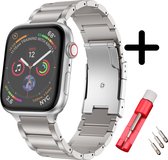 Bandje Titanium geschikt voor Apple Watch bandje - Geschikt voor 38 mm / 40 mm / 41 mm modellen - Staal metalen schakel bandje - iWatch bandje - Voor 1/2/3/4/5/6/7/8 & Ultra & SE - Verstelbare stalen band Appel Watch (zilver)