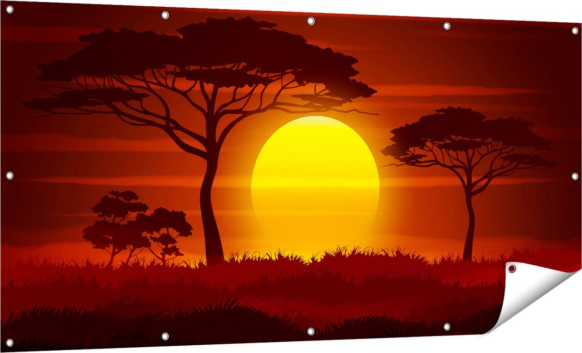 Gards Tuinposter Zonsondergang in de Savanne - Abstract - 160x80 cm - Tuindoek - Tuindecoratie - Wanddecoratie buiten - Tuinschilderij Multikleur
