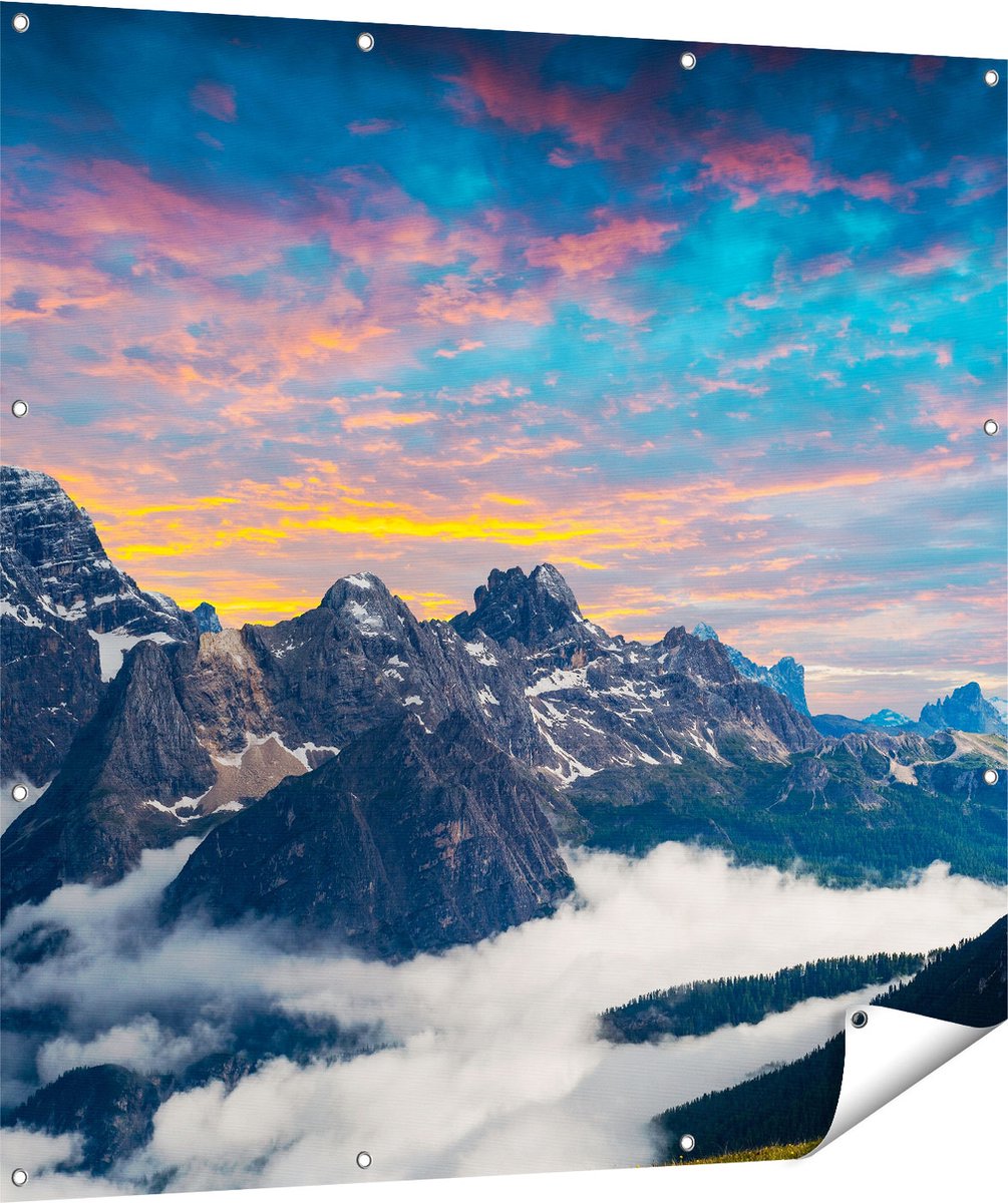 Gards Tuinposter Bergen Landschap met Wolken in Itali� - 120x120 cm - Tuindoek - Tuindecoratie - Wanddecoratie buiten - Tuinschilderij Multikleur