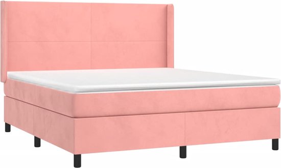 vidaXL-Boxspring-met-matras-en-LED-fluweel-roze-160x200-cm