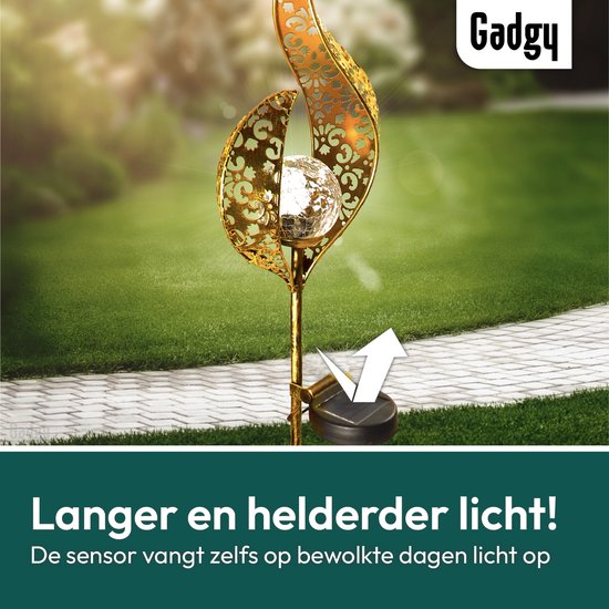 Gadgy Solar Flame Lamp met Grondspies – Solar Tuinverlichting set 2 st. - Tuinverlichting op Zonneenergie Buiten – Led Buitenverlichting met Sensor - Tuinlantaarn - Tuinfakkel - Tuinsteker - Brons kleurig Metaal