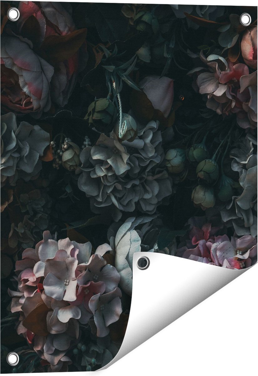 Gards Tuinposter Bloemen in het Donker - Duisternis - 40x50 cm - Tuindoek - Tuindecoratie - Wanddecoratie buiten - Tuinschilderij Multikleur