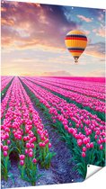 Gards Poster de Jardin Champ de Fleurs avec Tulipes Roses - Montgolfière - 120x180 cm - Toile Jardin - Décoration de jardin - Décoration murale Extérieure - Tableau Jardin