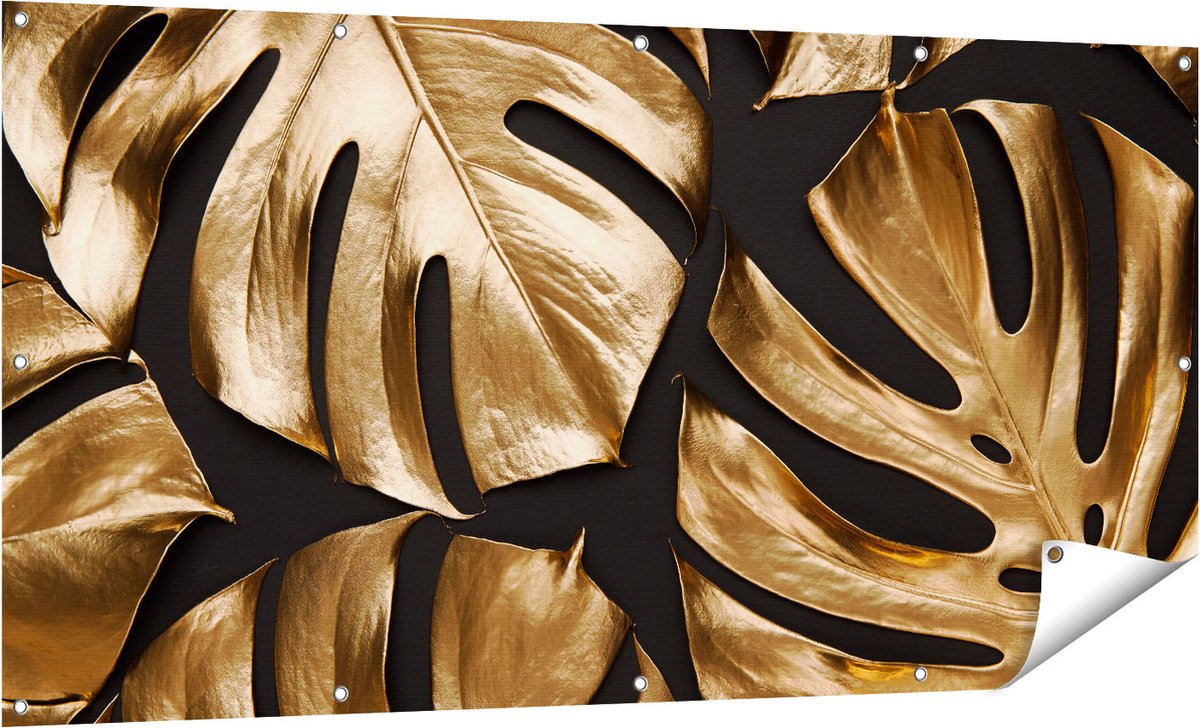 Gards Tuinposter Gouden Bladeren - 160x80 cm - Tuindoek - Tuindecoratie - Wanddecoratie buiten - Tuinschilderij Multikleur