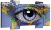 GroepArt - Schilderij - Oog - Blauw, Groen, Geel - 120x65 5Luik - Foto Op Canvas - GroepArt 6000+ Schilderijen 0p Canvas Art Collectie - Wanddecoratie