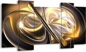 GroepArt - Schilderij - Abstract - Goud, Zilver, Geel - 120x65 5Luik - Foto Op Canvas - GroepArt 6000+ Schilderijen 0p Canvas Art Collectie - Wanddecoratie