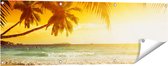 Gards Tuinposter Tropisch Strand tijdens Zonsondergang - 120x40 cm - Tuindoek - Tuindecoratie - Wanddecoratie buiten - Tuinschilderij