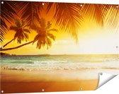 Gards Tuinposter Tropisch Strand tijdens Zonsondergang - 120x80 cm - Tuindoek - Tuindecoratie - Wanddecoratie buiten - Tuinschilderij