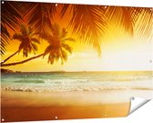 Gards Tuinposter Tropisch Strand tijdens Zonsondergang - 150x100 cm - Tuindoek - Tuindecoratie - Wanddecoratie buiten - Tuinschilderij