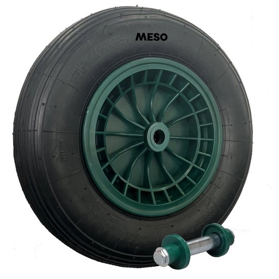 15 Roue de brouette en gomme solide PU bleu 4.80 / 4.00-8, 390 mm avec axe
