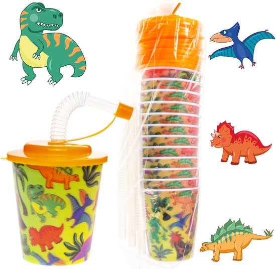 12 STUKS DINOSAURUS 3D Drink Beker met Rietje en Deksel - 250ML - Dino Plastic Bekers - Kinderfeestje - Kinderverjaardag Bekertjes - Traktatie - Uitdeelcadeaus van Venco Kids. — afbeelding 4