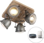 QAZQA emado - Industriele LED Smart Plafondspot | Spotje | Opbouwspot incl. wifi - 4 lichts - L 27 cm - Grijs - Industrieel - Woonkamer | Slaapkamer | Keuken