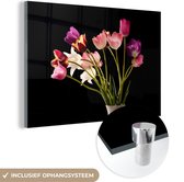 MuchoWow® Glasschilderij 150x100 cm - Schilderij acrylglas - Tulpen - Stilleven - Bloemen - Foto op glas - Schilderijen