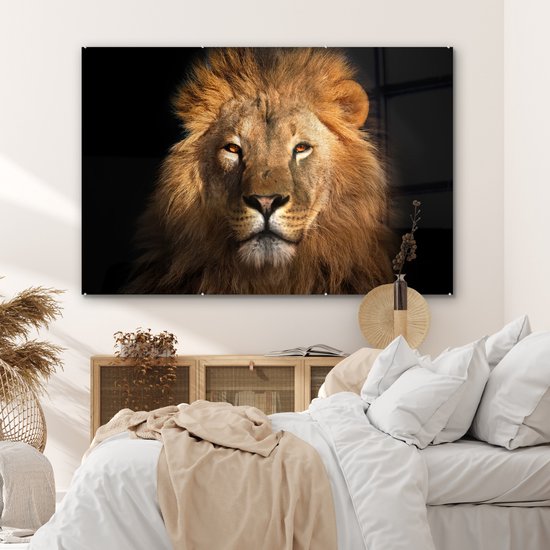 Peinture sur verre - Verre acrylique - Lion - Zwart - Animal - Décoration murale - Peinture sur verre - 150x100 cm - Photo sur verre