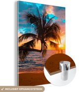 Glasschilderij - Strand - Zee - Palmboom - Acrylglas - Foto op glas - 30x40 cm - Glasschilderij natuur - Schilderij glas - Muurdecoratie glas - Glasschilderij strand - Slaapkamer