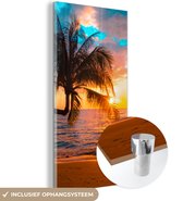 Glasschilderij - Strand - Zee - Palmboom - Acrylglas - Foto op glas - 40x80 cm - Glasschilderij natuur - Schilderij glas - Muurdecoratie glas - Glasschilderij strand - Slaapkamer