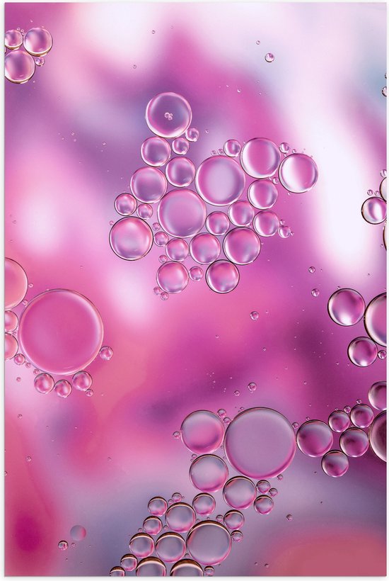 Poster Glanzend – Bubbels in Roze Achtergrond - 80x120 cm Foto op Posterpapier met Glanzende Afwerking