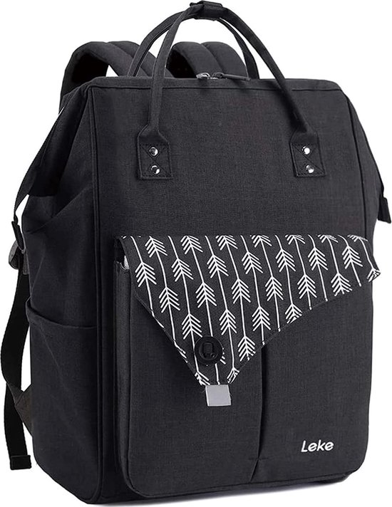 Rugzak dames schooltassen met laptoptassen en antidiefstaltassen, 15,6 inch laptoptassen, Zwarte pijl, Rugzak