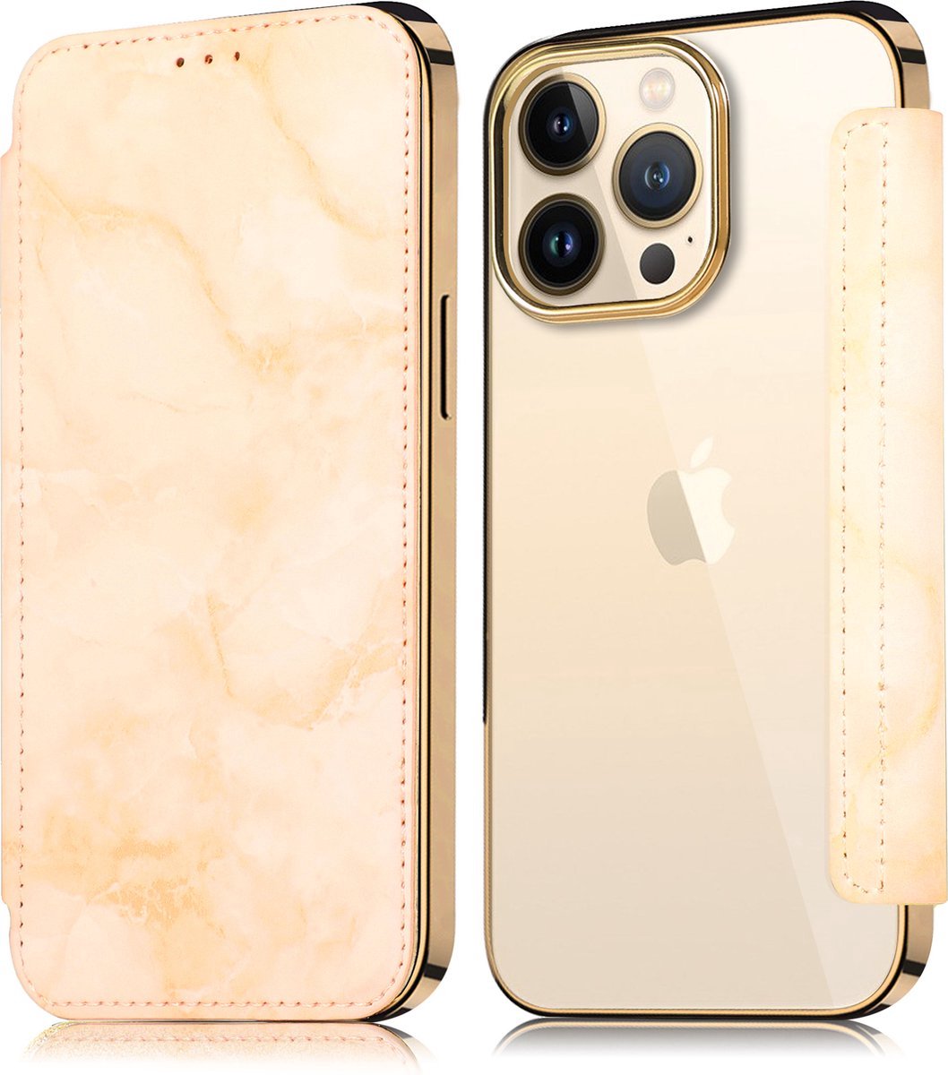Flip Case Geschikt voor Apple iPhone 14 Pro - Goud - Marmer - Folio Hoesje