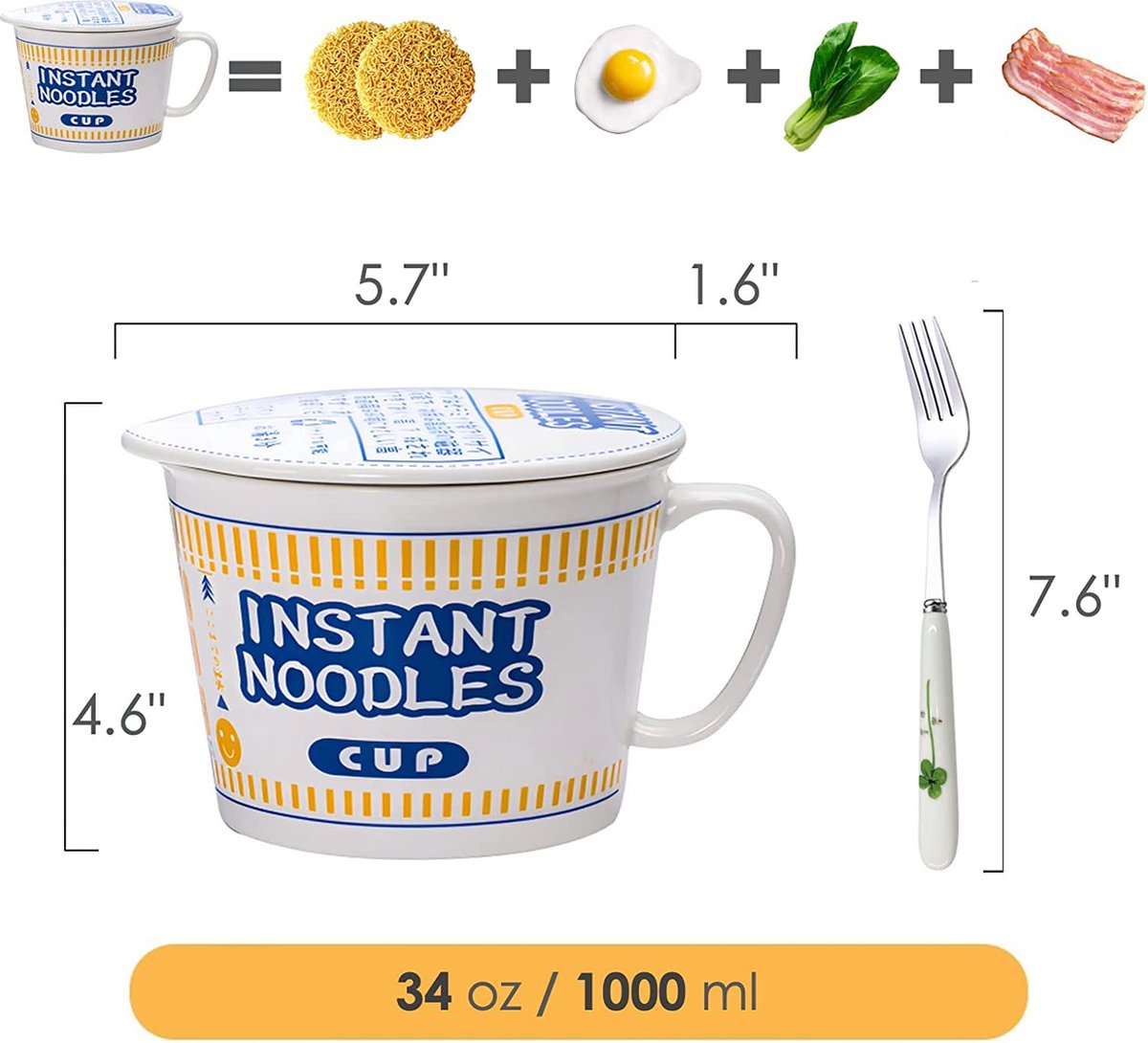 Keramische Instant Noodle Bowl, Ramen Bowl, 26 oz effen