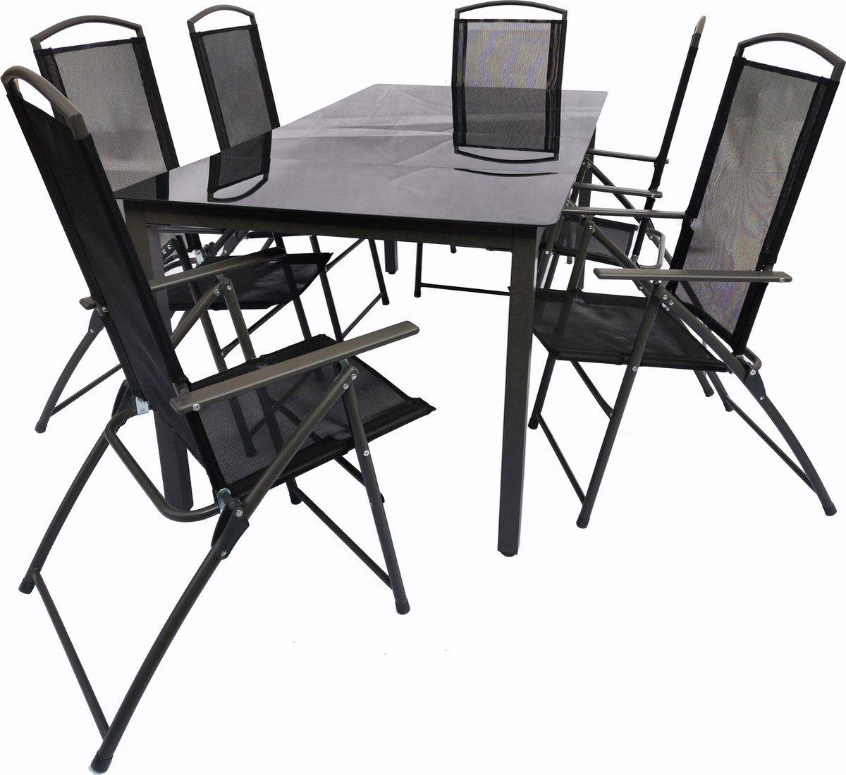 VCM 7-delige tuinmeubelen zitgroep glazen tafel stoelen hoge rug set 190S 7-delige tuinmeubelen zitgroep glazen tafel stoelen hoge rug set 190S