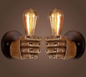 2x Vuist wandlamp links en rechts | Vintage industrieel hand retro wandlamp | E27 Edison fitting | Geschikt voor gang, keuken, slaapkamer, | Muurverlichting | Retro decoratie | Muurdecoratie | Horeca verlichting