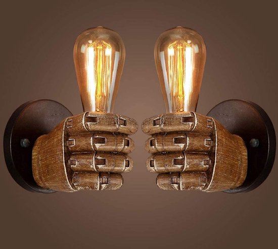 2x Vuist wandlamp links en rechts | Vintage industrieel hand retro wandlamp | E27 Edison fitting | Geschikt voor gang, keuken, slaapkamer, | Muurverlichting | Retro decoratie | Muurdecoratie | Horeca verlichting