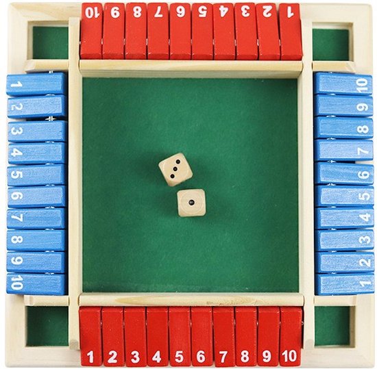 Afbeelding van het spel Shut The Box - 4 Spelers - Rood & Blauw - Dobbelspel - Rekenspel