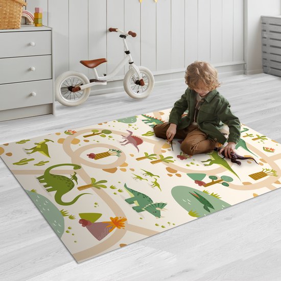 LetsPlaymats® Speelmat baby kinderen - Dino - Groen - Natuur - Kinderen - Design - Speelkleed van vinyl - Speeltapijt - Antislip - 90x135 cm van LetsPlaymats® — afbeelding 2