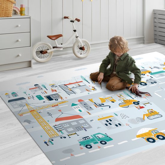 LetsPlaymats® Speelmat baby kinderen - Bouwplaats - Tractor - Graafmachine - Auto - Design - Speelkleed van vinyl - Speeltapijt - Antislip - 180x120 cm van LetsPlaymats® — afbeelding 2