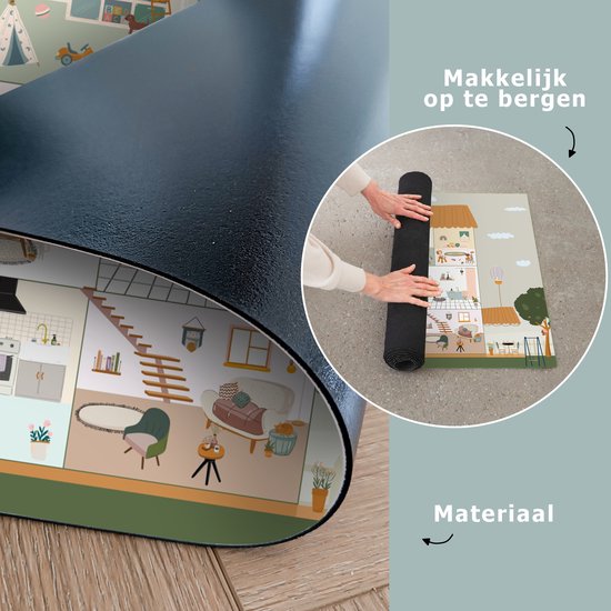 LetsPlaymats® Speelmat baby kinderen - Poppenhuis - Kinderen - Meubels - Design - Bruin - Speelkleed van vinyl - Speeltapijt - Antislip - 135x90 cm van LetsPlaymats® — afbeelding 5