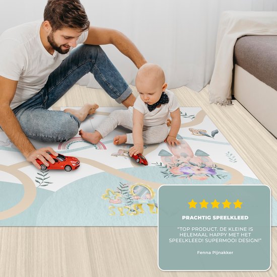 LetsPlaymats® Speelmat baby kinderen - Prinses - Kasteel - Bloemen - Eenhoorn - Meisjes - Speelkleed van vinyl - Speeltapijt - Antislip - 135x90 cm van LetsPlaymats® — afbeelding 4
