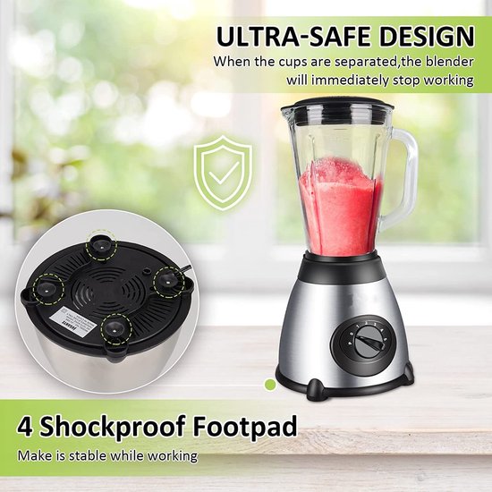 Royalty Line SME600 Blender - Smoothie Blender Met Grinder - 800W - 1.5 Liter - 3 Snelheden - RVS Met Glazen Kan - Blender To Go - Zilver van Royalty Line — afbeelding 3
