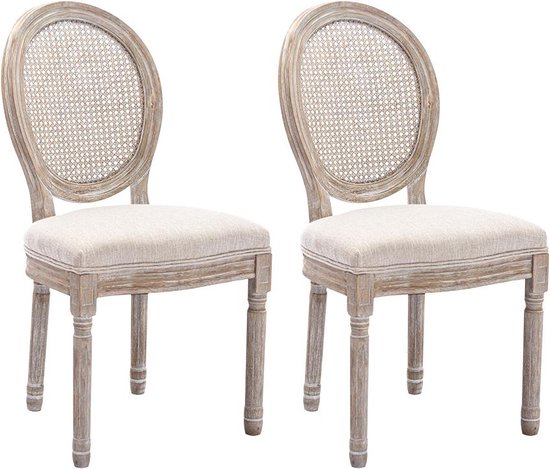 Set van 2 stoelen - Riet, stof en hevea hout - Beige - ANTOINETTE L 49 cm x H 95 cm x D 57.5 cm