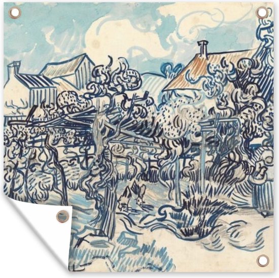 Tuindoek Oude wijngaard met boerin - Vincent van Gogh - 100x100 cm