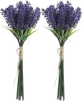 Items Lavendel kunstbloemen - 2x - bosje met stelen van paarse bloemetjes - 10 x 26 cm