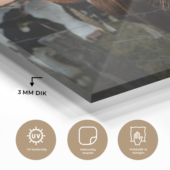 MuchoWow® Peinture sur verre 30x20 cm - Peinture sur verre acrylique - Vache - Animal - Gros plan - Photo sur verre - Peintures