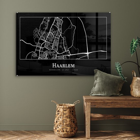 MuchoWow® Peinture sur verre - Carte - Haarlem - Plan de la ville - Carte - 90x60 cm - Peintures sur verre acrylique - Photo sur Glas