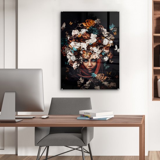 Peinture sur Verre - Fleurs - Papillon - Femmes - Foulard - 60x80 cm - Peintures sur Verre Peintures - Photo sur Glas