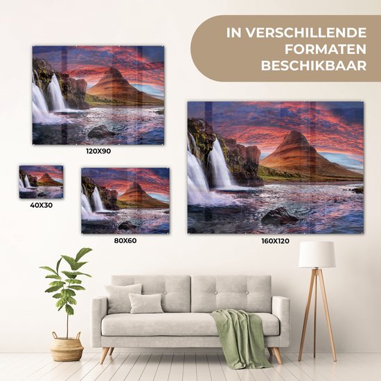 Peinture sur verre - Photo sur verre - Islande - Cascade - Berg - Verre acrylique - Décoration murale - Peinture cascade - Peinture sur verre - 80x60 cm - Décoration murale