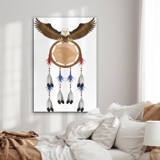 MuchoWow® Peinture sur verre 80x120 cm - Peinture sur verre acrylique - Illustration d'un attrape-rêves avec un aigle - Photo sur verre - Peintures