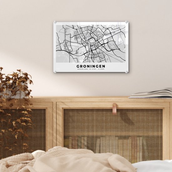 Peinture sur Verre - Carte - Groningen - Pays- Nederland - 30x20 cm - Peintures sur Verre Peintures - Photo sur Glas