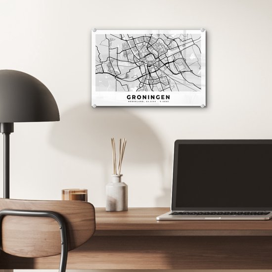 Peinture sur Verre - Carte - Groningen - Pays- Nederland - 30x20 cm - Peintures sur Verre Peintures - Photo sur Glas