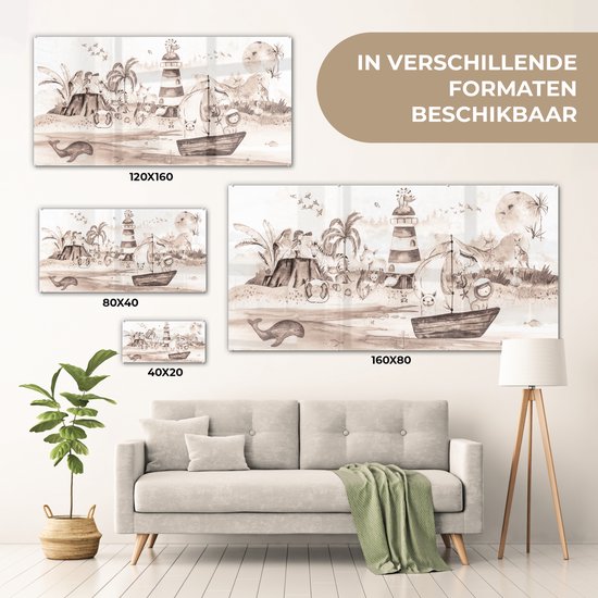 MuchoWow® Peinture sur verre 40x20 cm - Peinture sur verre acrylique - Plage - Enfants - Phare - Alpaga - Mer - Animaux - Photo sur verre - Peintures