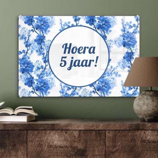 MuchoWow® Peinture sur verre 60x40 cm - Peinture sur verre acrylique - Anniversaire - 5 ans - Bloem - Photo sur verre - Peintures