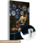MuchoWow® Glasschilderij 120x180 cm - Schilderij acrylglas - Melkmeisje - Vermeer - Meisje met de Parel - Foto op glas - Schilderijen