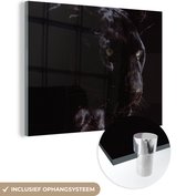 MuchoWow® Glasschilderij 40x30 cm - Schilderij acrylglas - Panter - Dier - Zwart - Foto op glas - Schilderijen