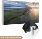 MuchoWow® Glasschilderij 80x40 cm - Schilderij acrylglas - Waddeneilanden - Water - Lucht - Foto op glas - Schilderijen