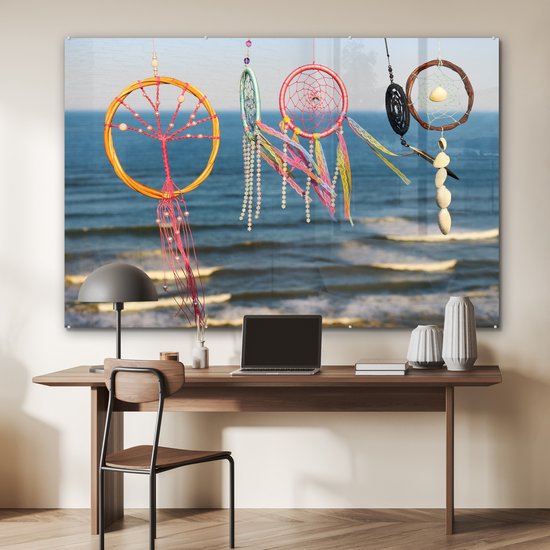 MuchoWow® Peinture sur verre 180x120 cm - Peinture sur verre acrylique - Les capteurs de rêves colorés au dessus de la mer - Photo sur verre - Peintures