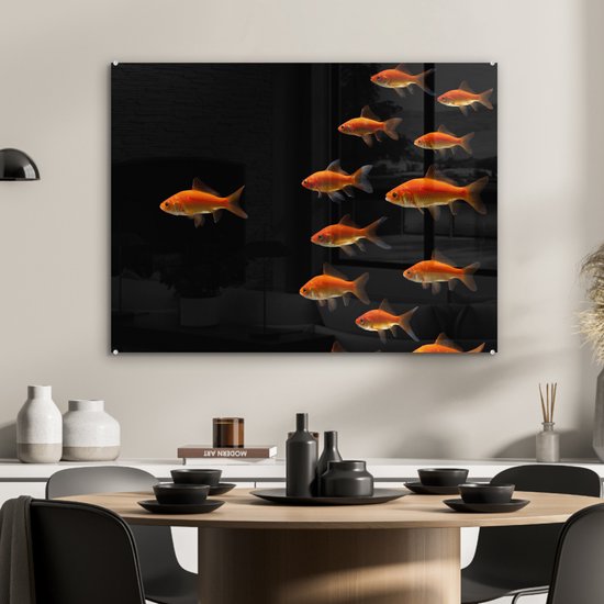 MuchoWow® Peinture sur verre - Poisson rouge - Animaux - Zwart - 80x60 cm - Peintures sur verre acrylique - Photo sur Glas